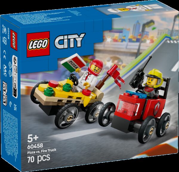 LEGO City Pizza-auto vastaan paloauto-kilpa-autopakkaus